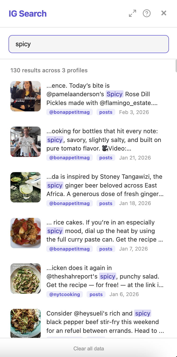 Search results across multiple profiles for spicy